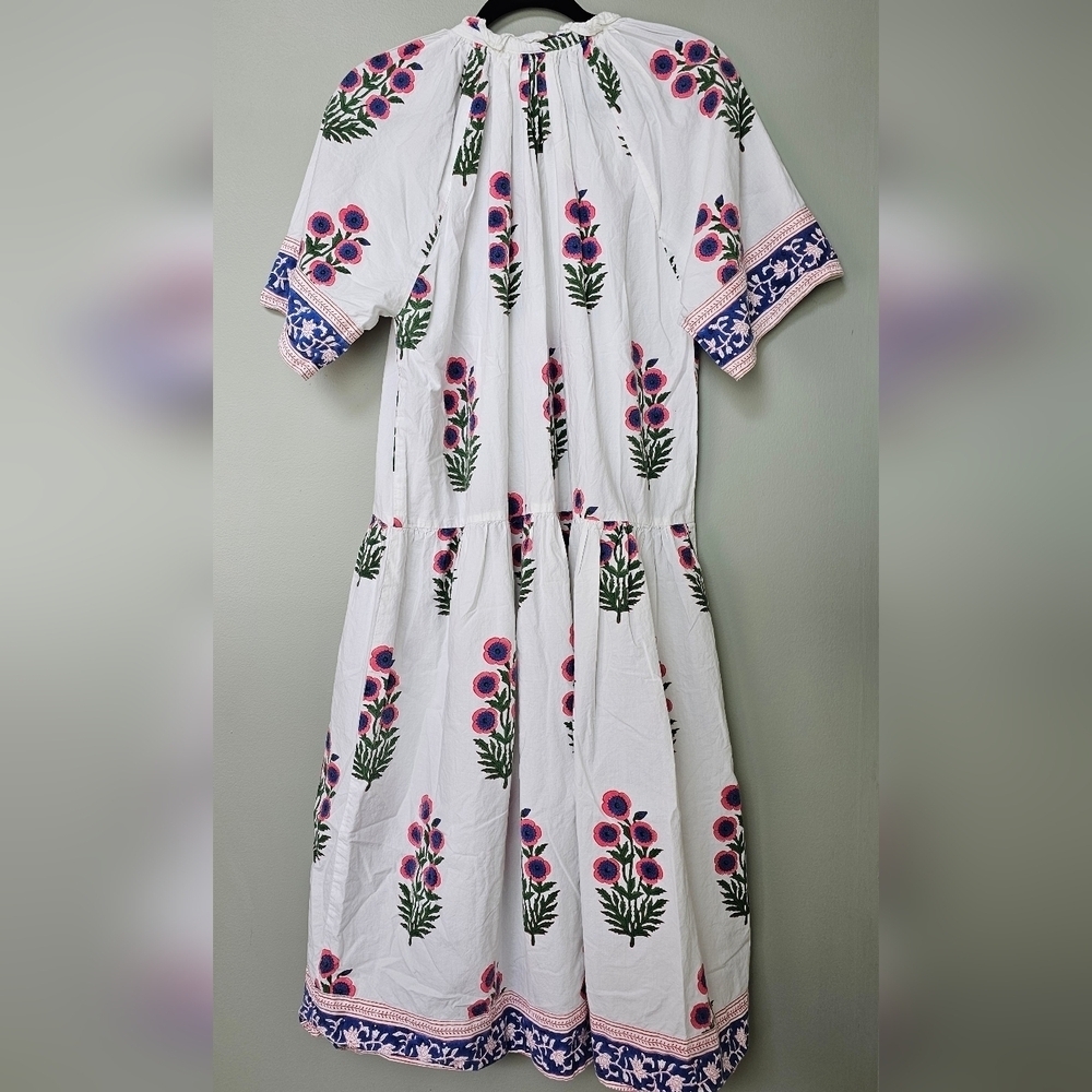 SZ Blockprints Women's Oversized Floral Embroidered Frock Yuva Midi Dress, XS - Picture 8 of 14